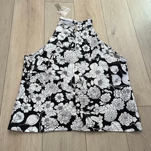 J.Crew Women’s Black & White Amber Floral Linen Halter Tank Sz XL - Picture 3 of 7